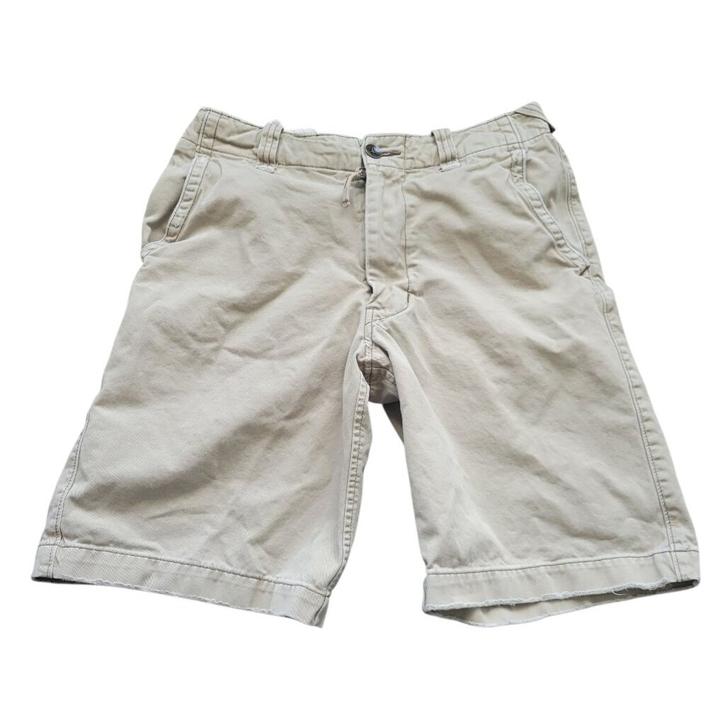 Abercrombie Fitch Shorts Boys 14 Beige Flat Front Chino Khaki Distressed